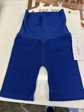 Ingrid & Isabel - Maternity Bike Shorts Seamless Ribbed Blue Size XS New